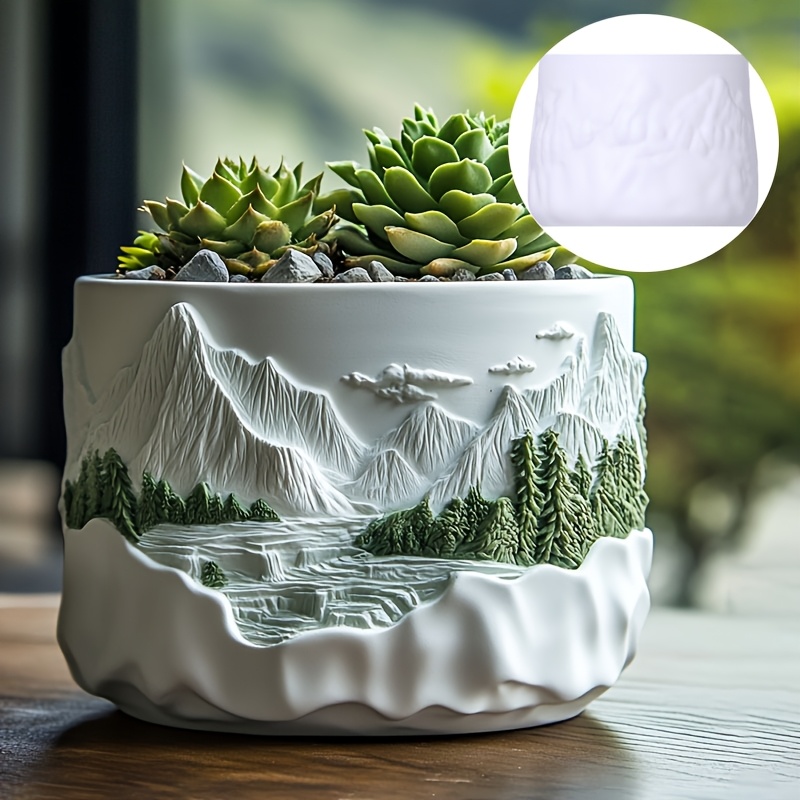Ceramic Candle Vessel - إغاثة الجبال نبات عصاري زهور الراتنج