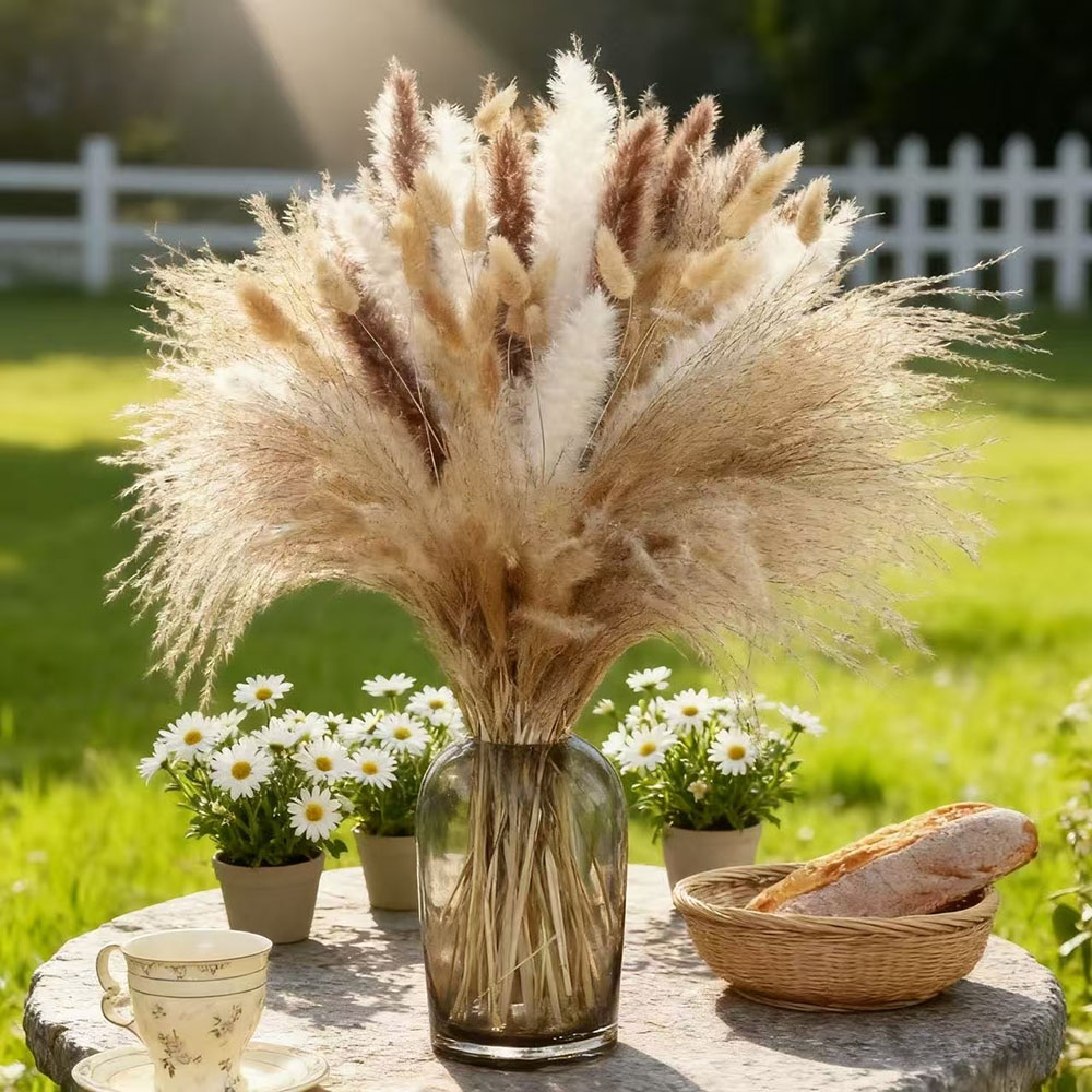 باقة زهور مجففة طبيعية مختلطة، - مراجعة Dried Pampas Bundle وسعره