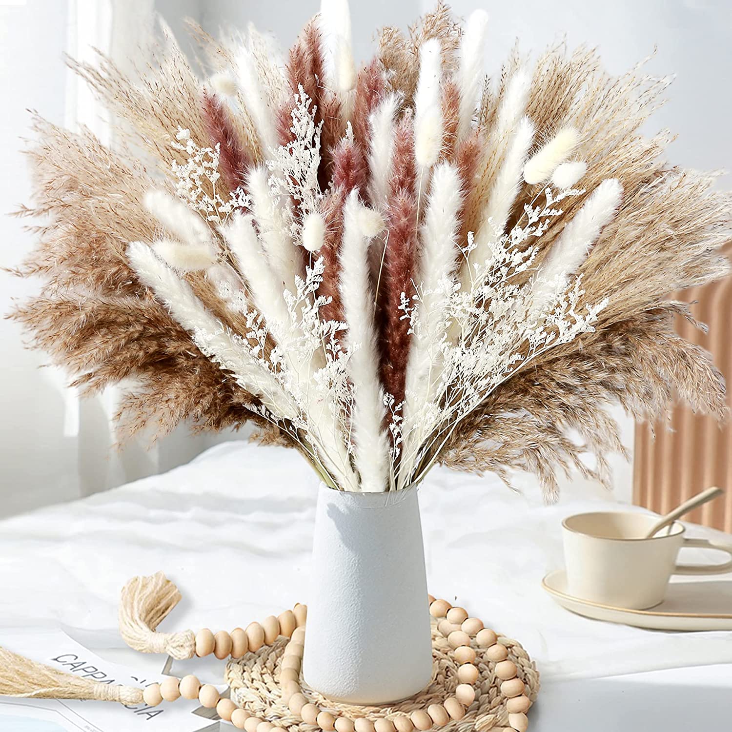 زهور مجففة طبيعية لتزيين طاولة - مراجعة Dried Pampas Bundle وسعره
